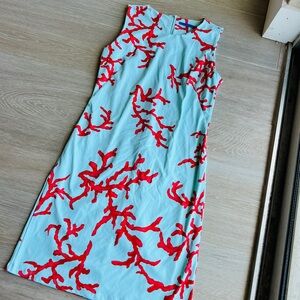 J. McLaughlin Blue and Red Coral Print Dress